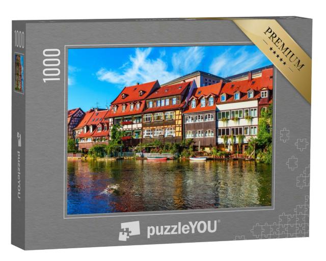 Puzzle 1000 Teile „Sommerpanorama an den Molen der Altstadt in Bamberg, Deutschland“