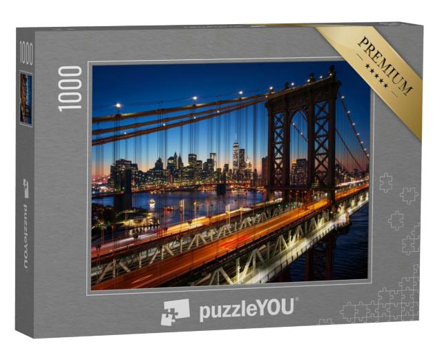 Puzzle 1000 Teile „Sonnenuntergang über Manhattan mit Brooklyn Bridge, USA“