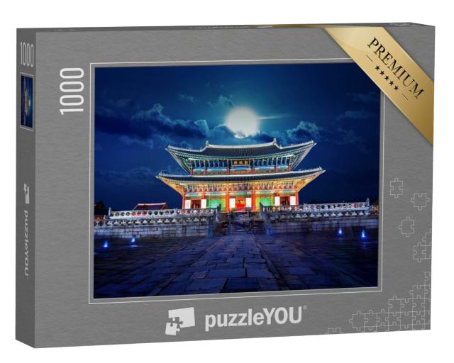 Puzzle 1000 Teile „Vollmond über dem Gyeongbokgung-Palast, Seoul, Südkorea“