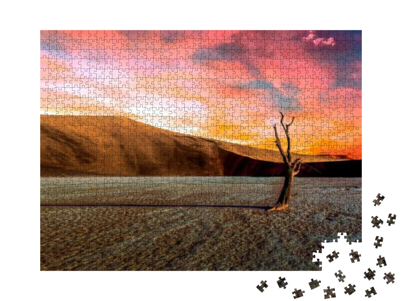 Puzzle 1000 Teile „Namibischer Wüstenbaum im Sonnenuntergang Panorama - Afrika - Namibia - Düne“