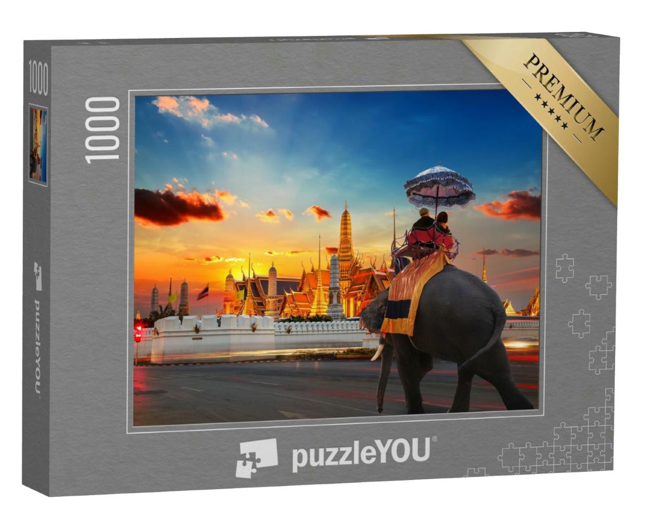 Puzzle 1000 Teile „Ein Elefant mit Touristen im Wat Phra Kaew“