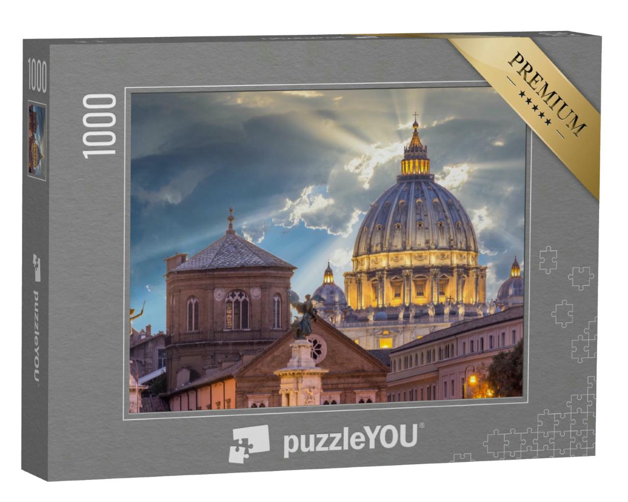Puzzle 1000 Teile „Sonnenuntergang über der Petersbasilika, Vatikan, Rom“