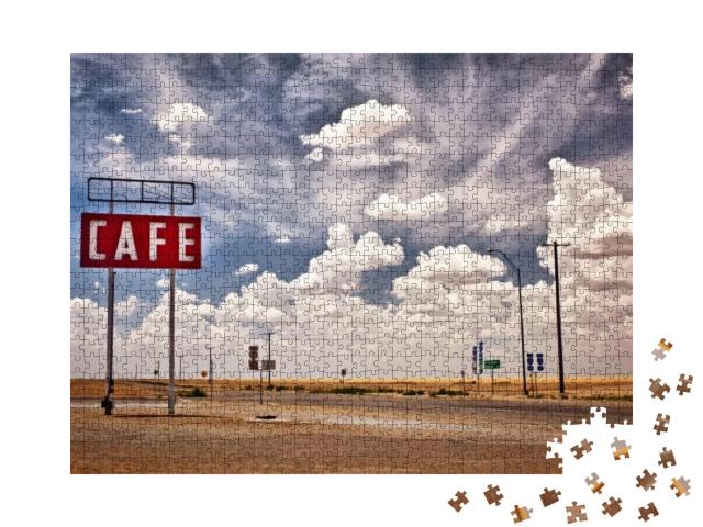 Puzzle 1000 Teile „Cafe-Schild entlang der historischen Route 66 in Texas“