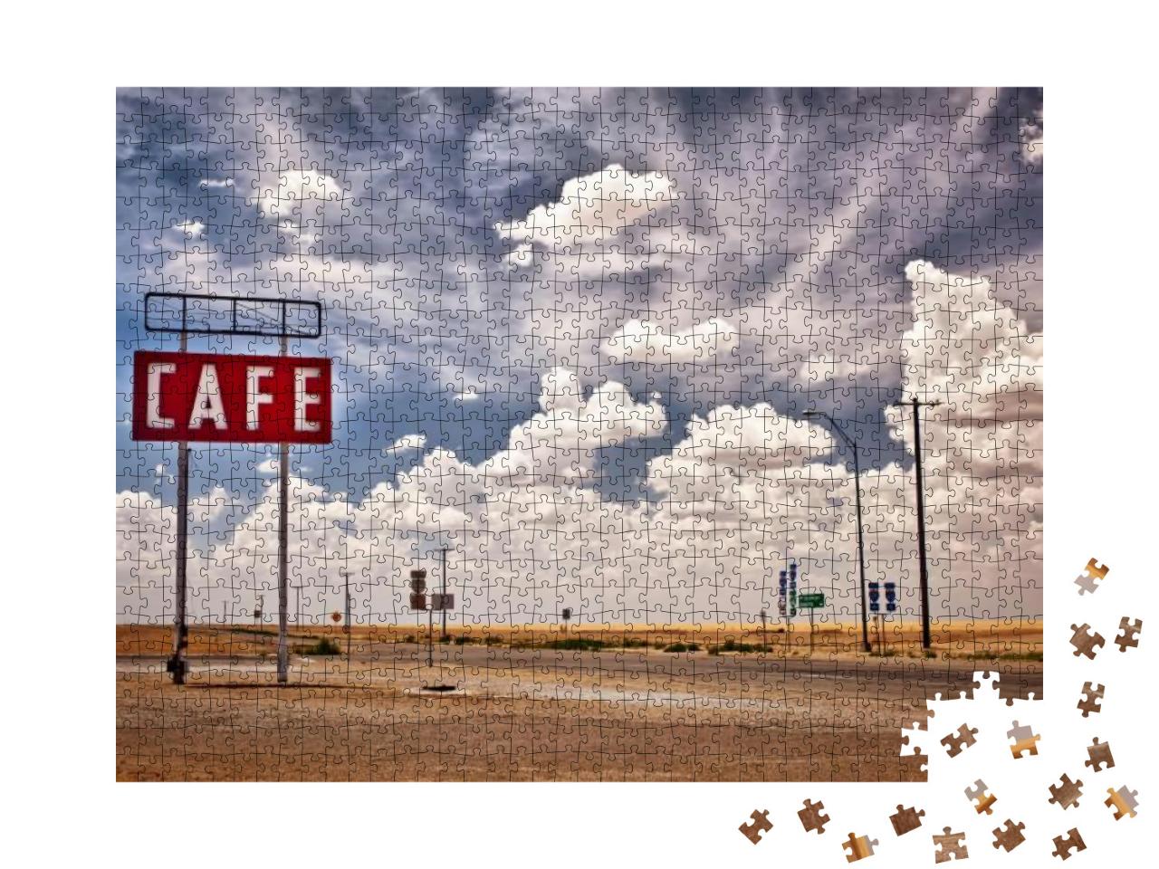 Puzzle 1000 Teile „Cafe-Schild entlang der historischen Route 66 in Texas“