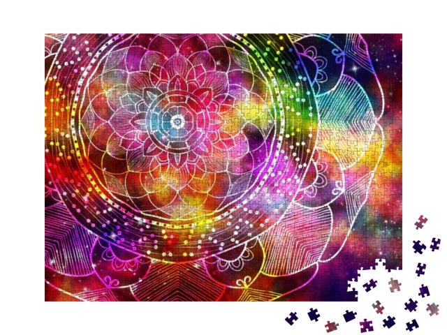 Puzzle 1000 Teile „Alte Sternenfelder und bunte Galaxien im Mandala Design“