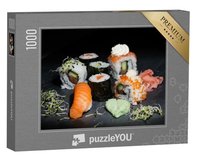 Puzzle 1000 Teile „Japanisches Sushi aus Maki, Nigiri und Inside-Outside-Rollen“