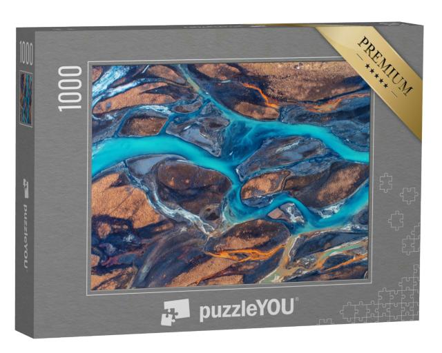 Puzzle 1000 Teile „Flusslandschaft in Island aus der Vogelperspektive“