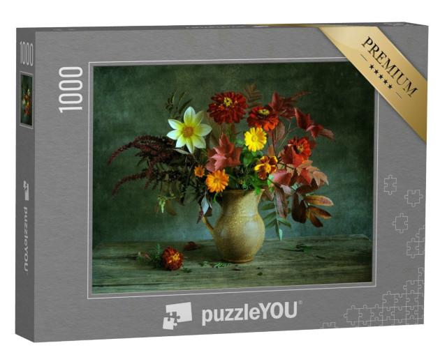 Puzzle 1000 Teile „Stillleben mit einem Blumenstrauß auf einem Holztisch“