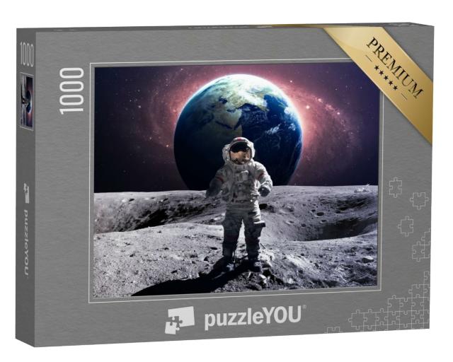 Puzzle 1000 Teile „Mutiger Astronaut bei einem Weltraumspaziergang auf dem Mond“