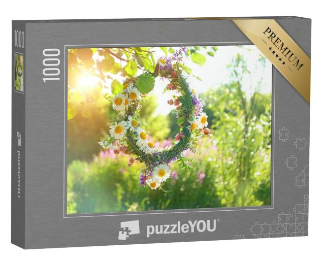 Puzzle 1000 Teile „Wunderschöner Blumenkranz aus Feldblumen“