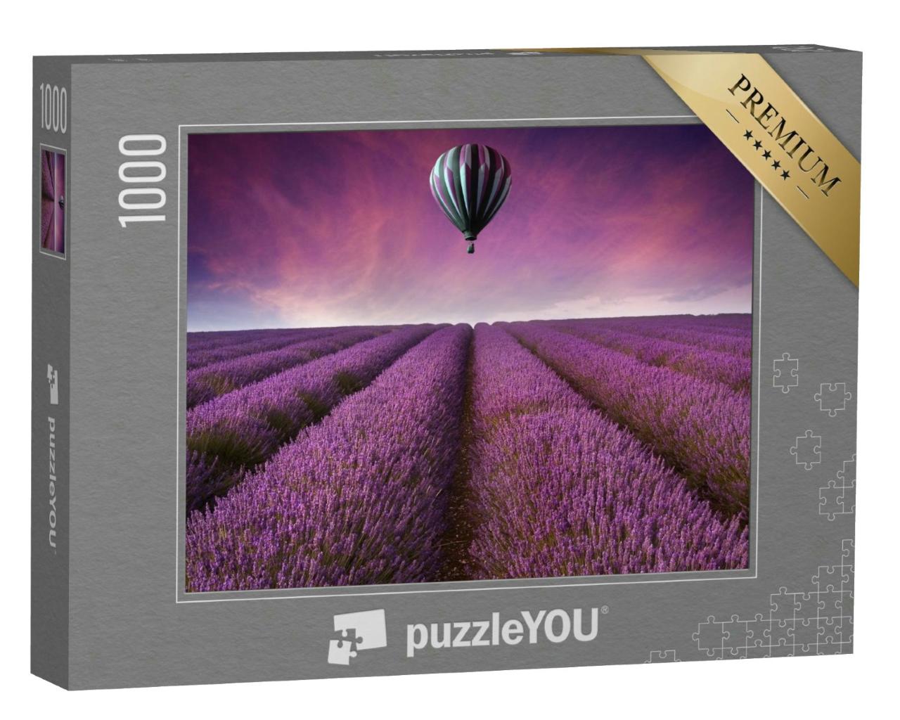 Puzzle 1000 Teile „Heißluftballon über einem unendlichen Lavendelfeld“