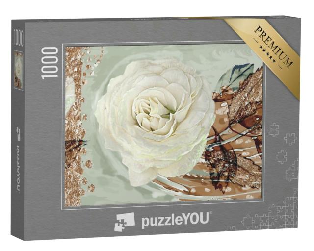 Puzzle 1000 Teile „Ölgemälde: Weiße Rose“