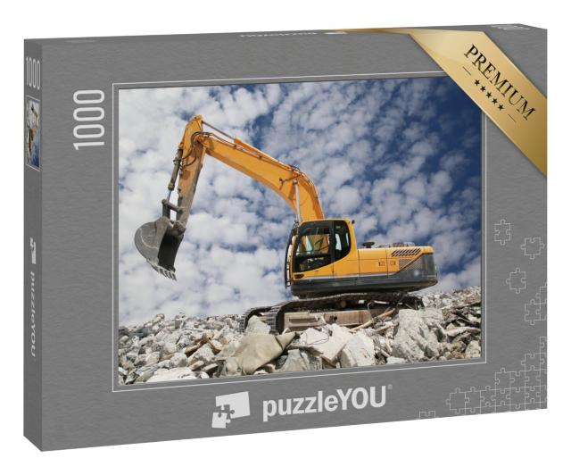 Puzzle 1000 Teile „Bagger gräbt im Boden für das Fundament“