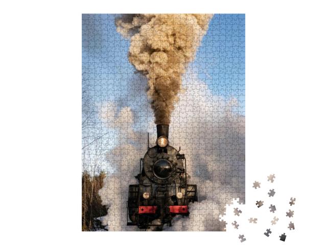 Puzzle 1000 Teile „Retro-Dampfzug in voller Fahrt auf der Bahnstrecke“
