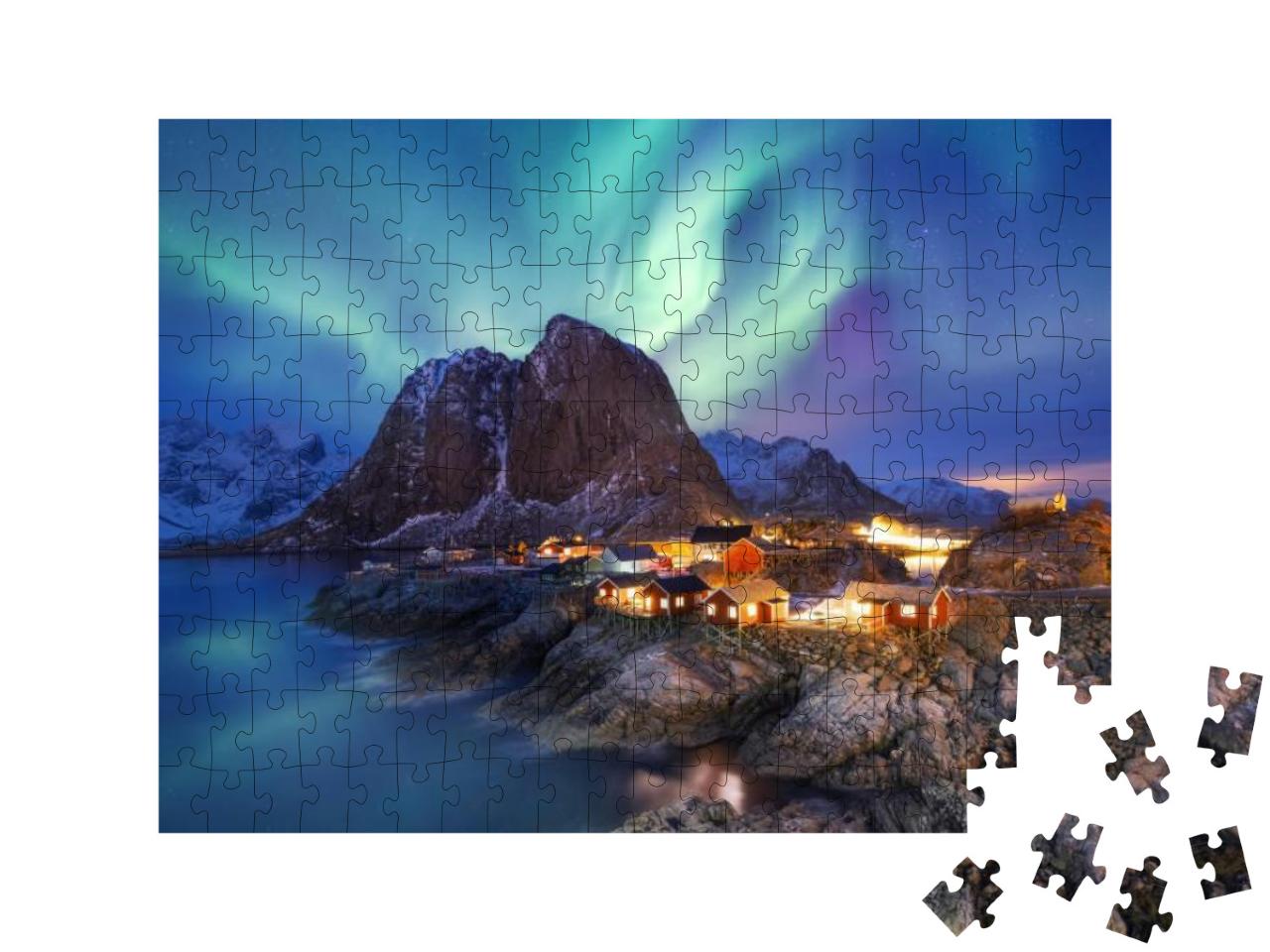 Puzzle 200 Teile „Aurora borealis auf den Lofoten, Norwegen“