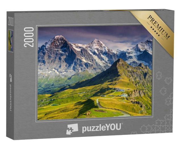 Puzzle 2000 Teile „Alpenpanorama mit Jungfrau, Mönch, Eiger Nordwand und Männlichen, Schweiz“