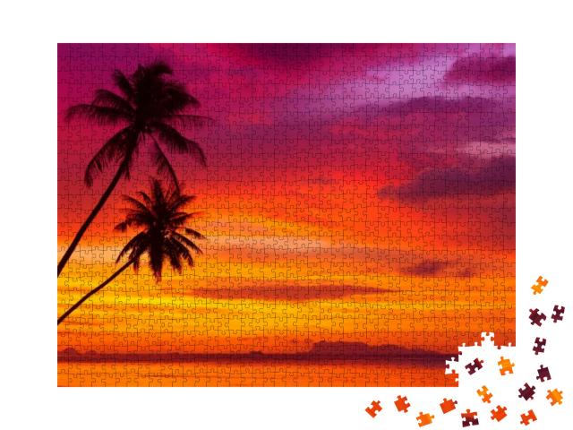 Puzzle 1000 Teile „Glühender Sonnenuntergang am tropischen Strand“