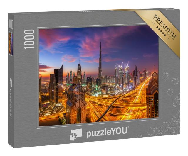 Puzzle 1000 Teile „Skyline von Dubai bei Sonnenuntergang“