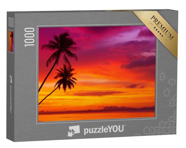 Puzzle 1000 Teile „Glühender Sonnenuntergang am tropischen Strand“