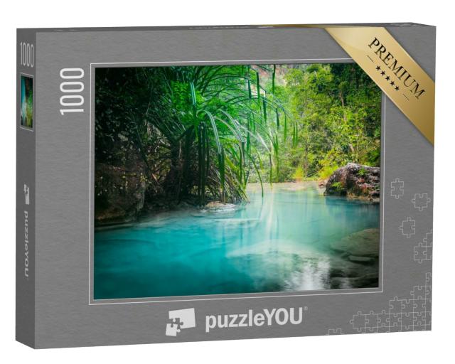 Puzzle 1000 Teile „Türkisfarbenes Wasser des Erawan-Kaskaden-Wasserfalls, Thailand“