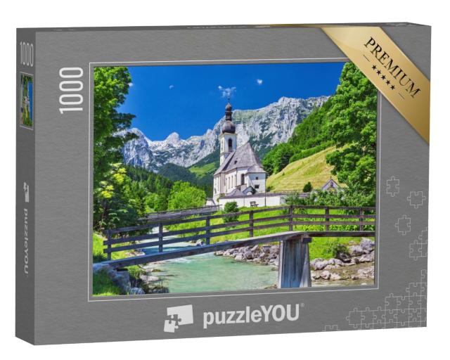 Puzzle 1000 Teile „Malerische Berglandschaft: St. Sebastian im Dorf Ramsau“