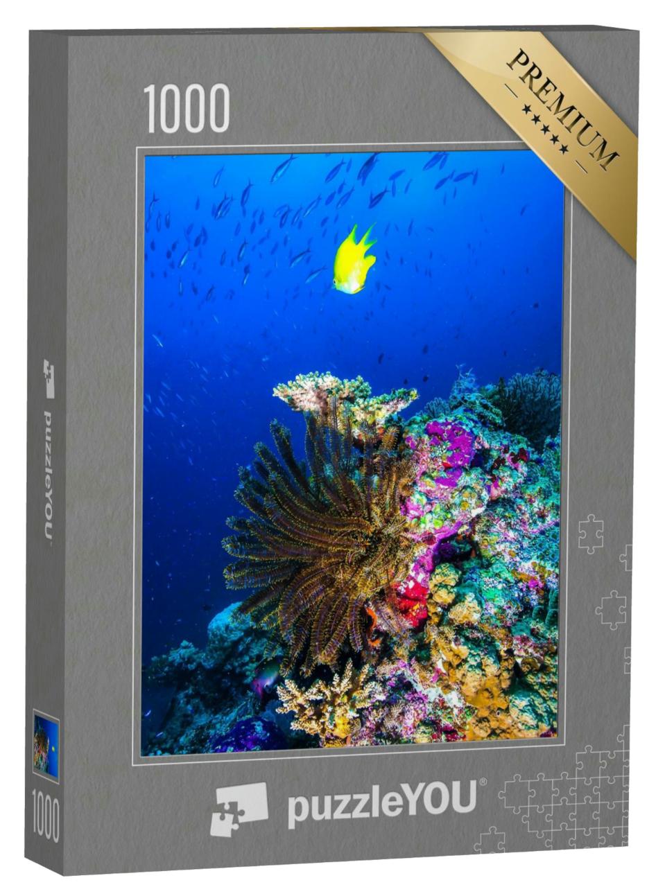 Puzzle 1000 Teile „Gelber Korallenfisch in einer Unterwasserszene“