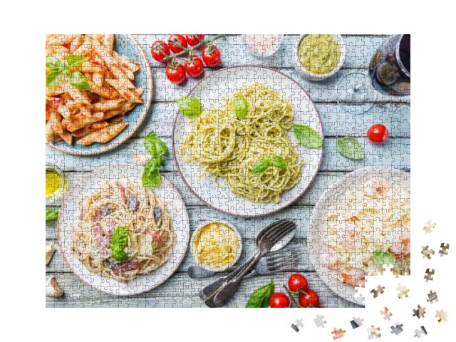 Puzzle 1000 Teile „Eine Auswahl an köstlichen Nudelgerichten“