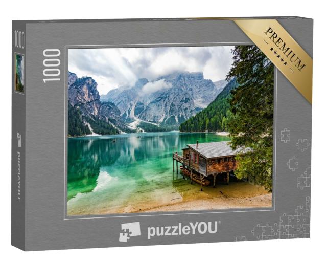 Puzzle 1000 Teile „Bootshaus am Pragser Wildsee, Südtirol, Italien“