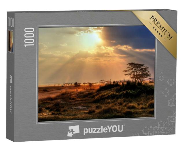 Puzzle 1000 Teile „Wunderschöner Sonnenuntergang in einem Nationalpark in Afrika“