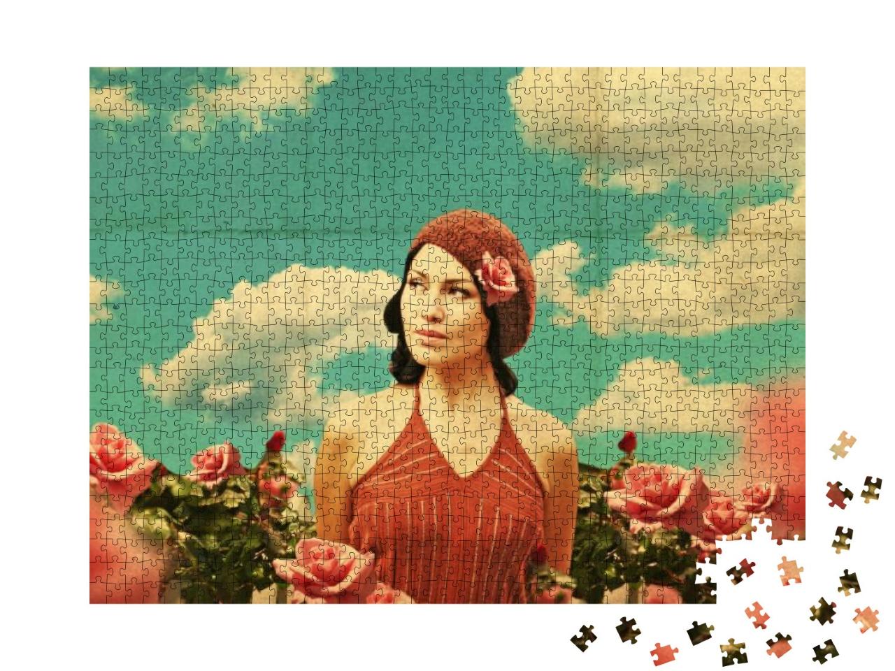Puzzle 1000 Teile „Eine junge Frau im Retro Stil“