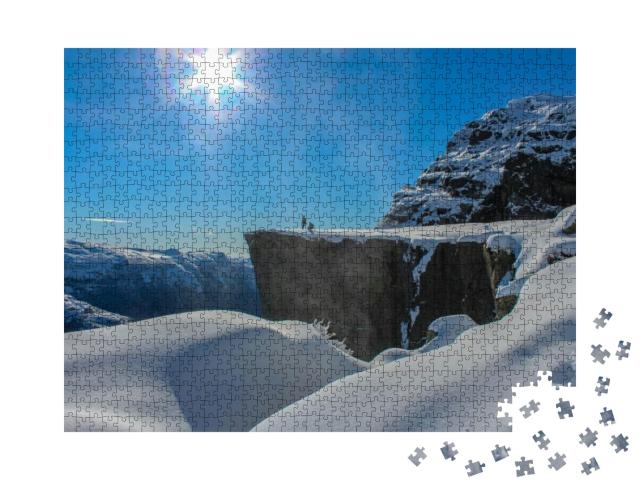 Puzzle 1000 Teile „Sonne auf dem Preikestolen im Winter, Stavanger, Norwegen“