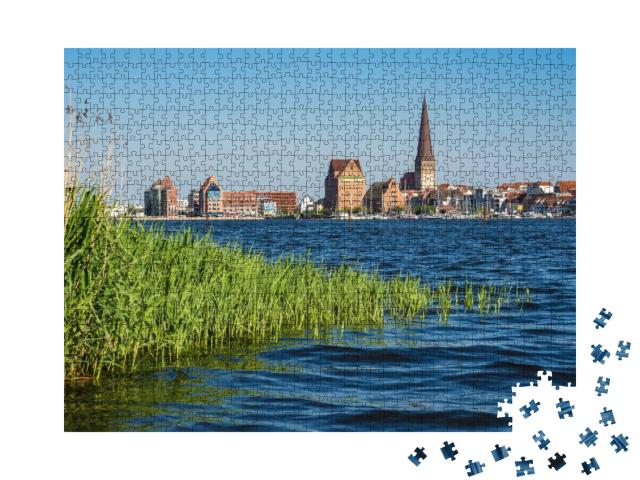 Puzzle 1000 Teile „Blick auf Rostock mit Warnow, Deutschland“
