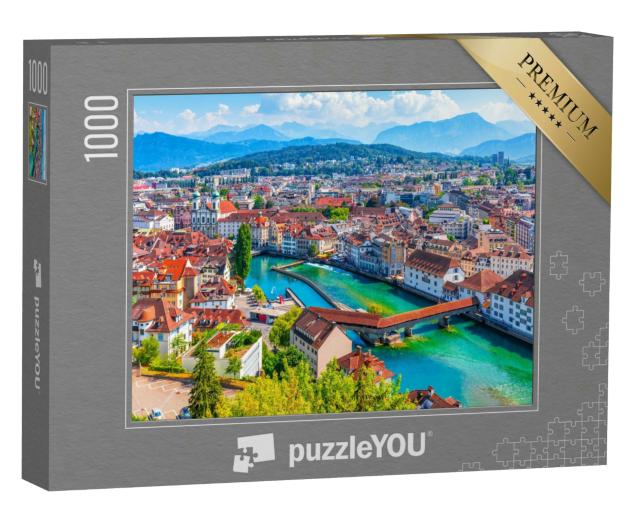 Puzzle 1000 Teile „Luzern an der Rheuss, die dem Vierwaldstattersee entspringt, Schweiz“