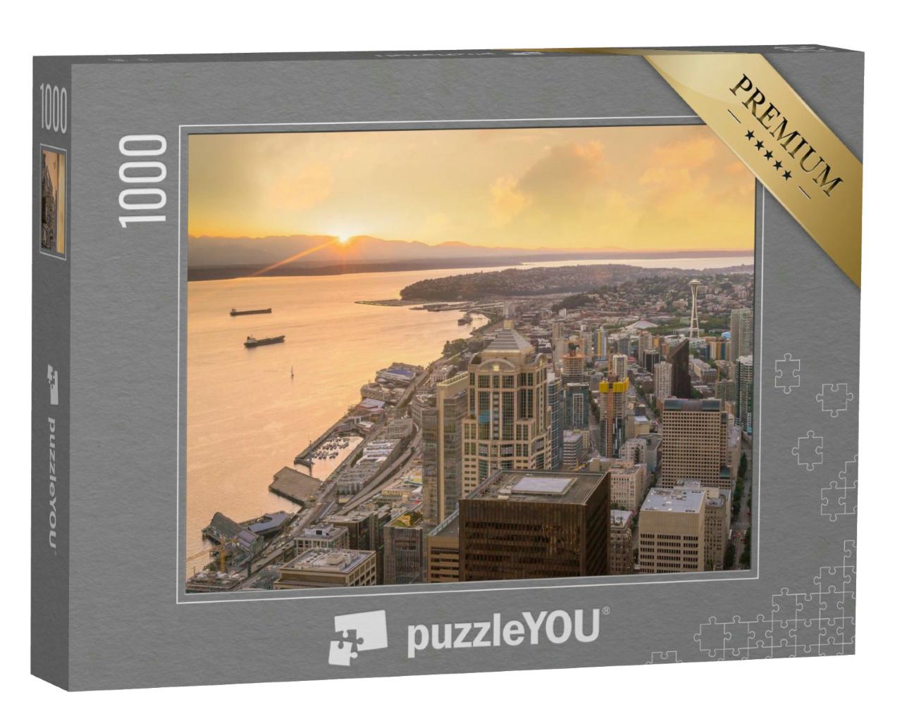 Puzzle 1000 Teile „Sonnenuntergang über Seattle im Staat Washington“
