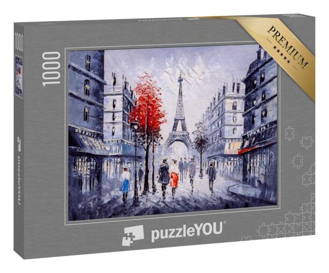 Puzzle 1000 Teile „Straßenansicht von Paris als Ölgemälde“