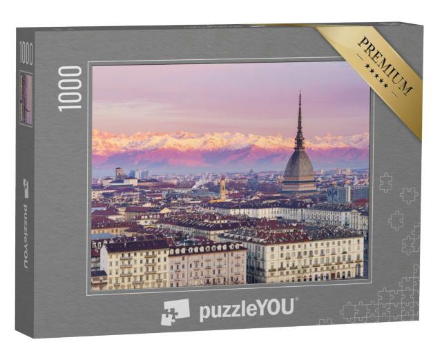 Puzzle 1000 Teile „Über den Dächern von Turin, im Hintergrund die italienischen Alpen“