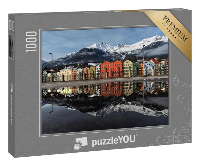 Puzzle 1000 Teile „Perfekte Wasserspiegelung der bunten Häuser von Innsbruck, Österreich“