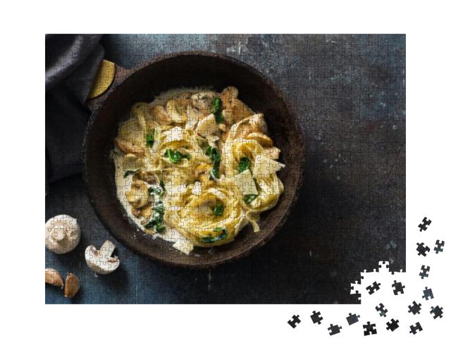 Puzzle 1000 Teile „Italienische Fettuccini mit Champignons und Spinat“