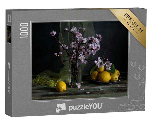 Puzzle 1000 Teile „Stillleben mit Frühlingsmandelzweigen und Zitrone“