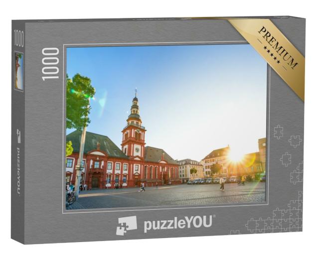 Puzzle 1000 Teile „Marktplatz in Mannheim mit warmen Sonnenstrahlen“