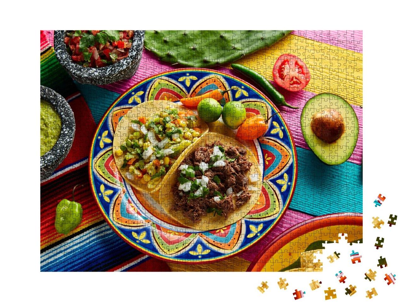 Puzzle 1000 Teile „Mexikanische platillo tacos mit Saucen“