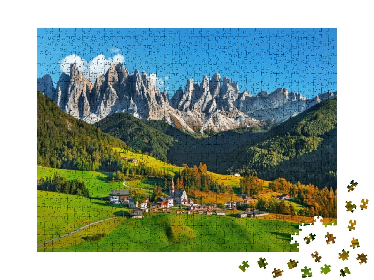 Puzzle 1000 Teile „Santa Maddalena mit Dolomiten in Südtirol, Italien“