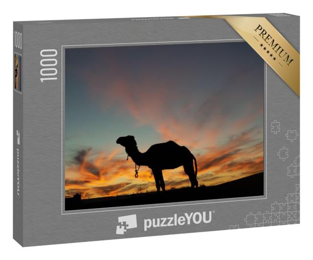 Puzzle 1000 Teile „Dromedar-Silhouette an einem schönen Wüstenabend“