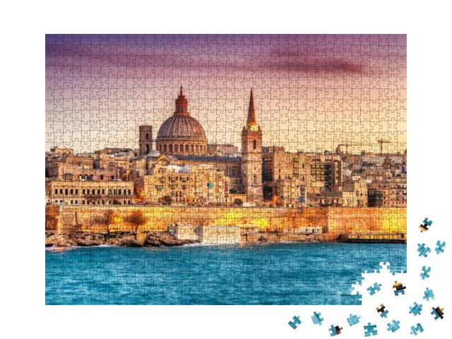 Puzzle 1000 Teile „Marsans Harbour bei Sonnenuntergang, Valletta, Malta“
