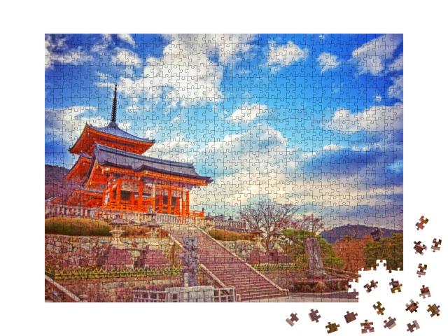 Puzzle 1000 Teile „Sonnenuntergang am Kiyomizu-dera-Tempelgelände, Kyoto, Japan“