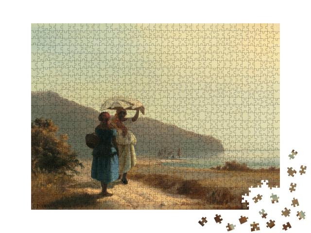 Puzzle 1000 Teile „Camille Pissarro - Zwei Frauen unterhalten sich am Meer, St. Thomas“