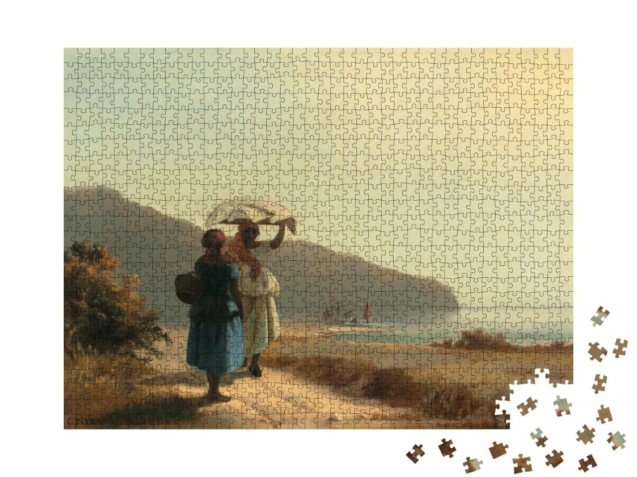 Puzzle 1000 Teile „Camille Pissarro - Zwei Frauen unterhalten sich am Meer, St. Thomas“