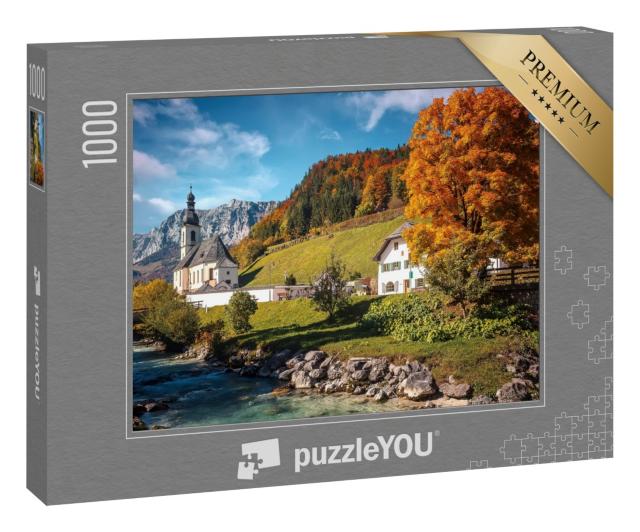 Puzzle 1000 Teile „Sonnige Herbstlandschaft: Bayerische Alpen bei Ramsau, Deutschland“