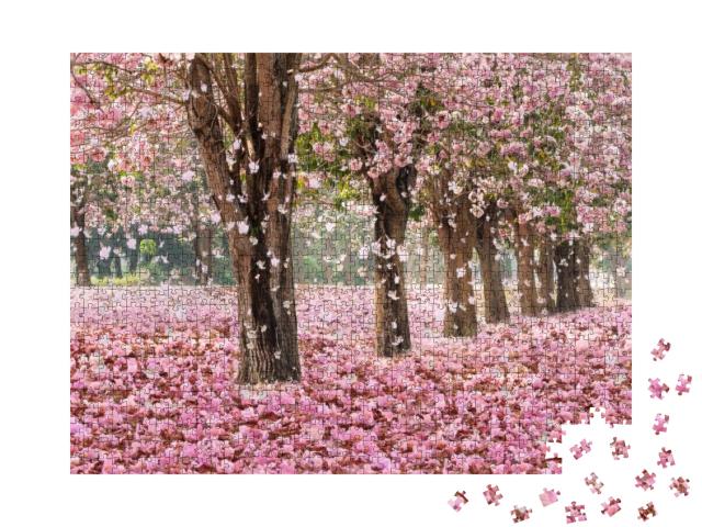 Puzzle 1000 Teile „Rosa Blüten formen einen romantischen Tunnel“