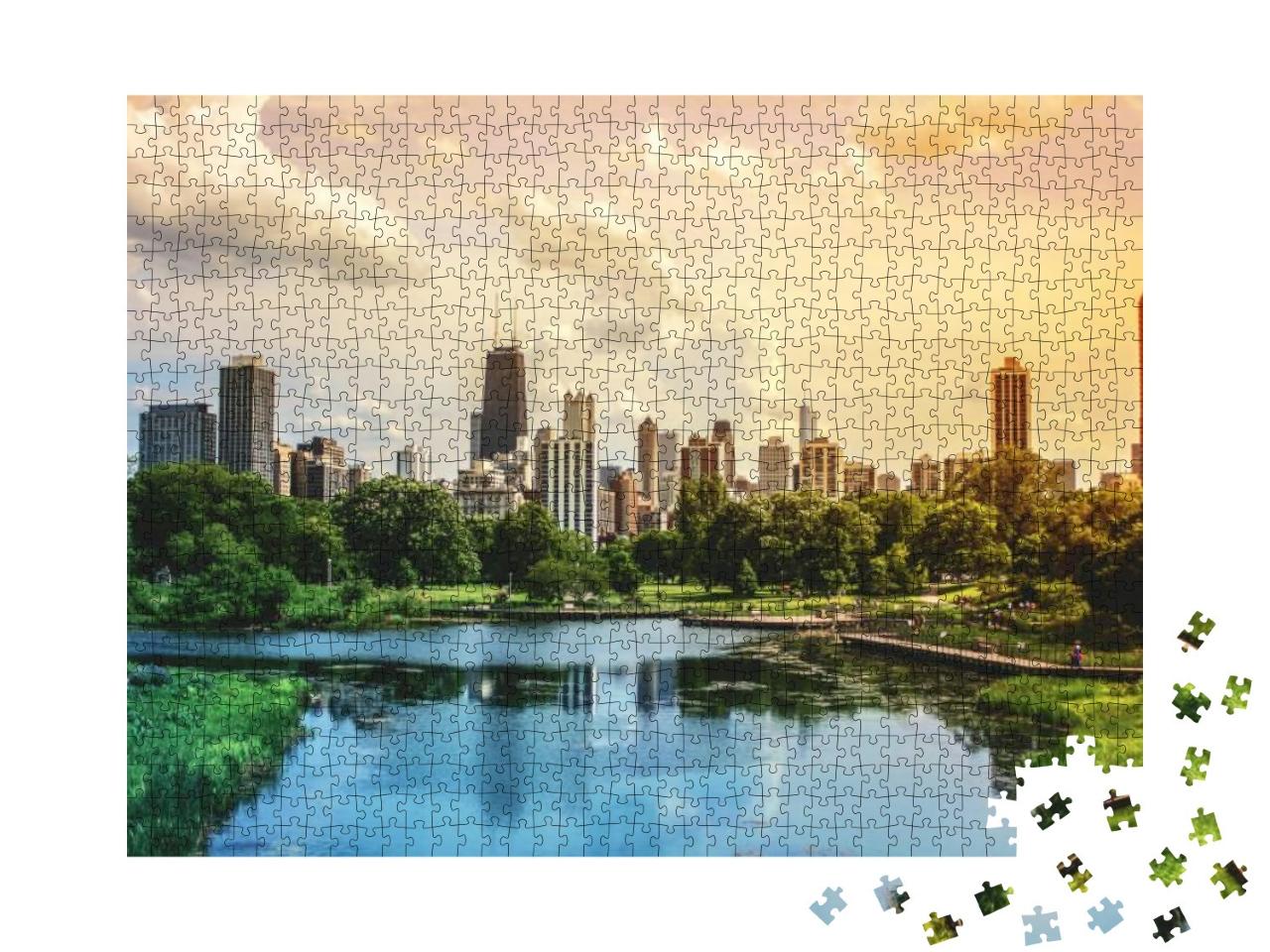 Puzzle 1000 Teile „Chicago Blick vom Lincoln Park auf Skyline und Stadt“